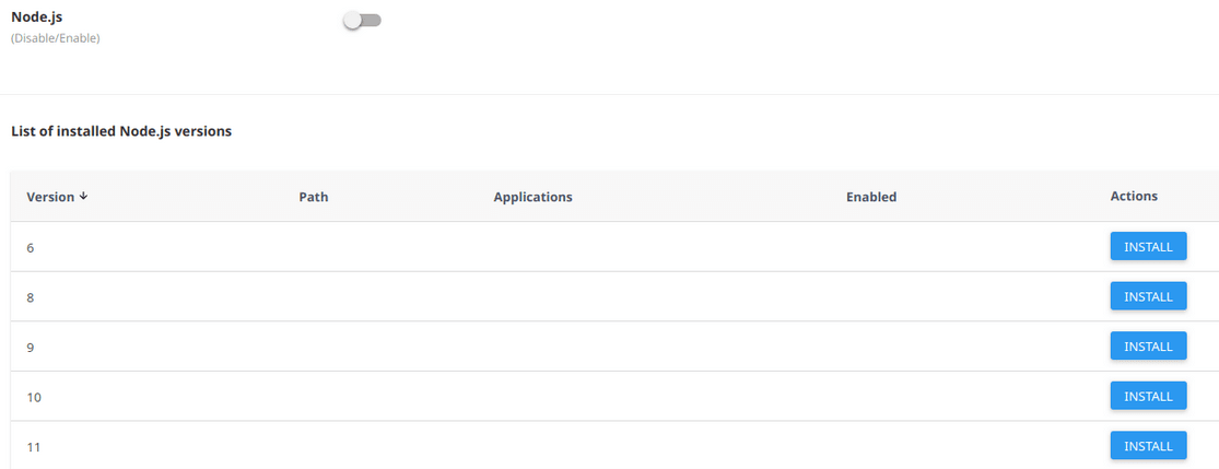 install menu for node.js versions