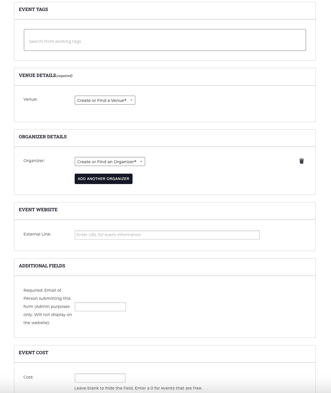 Community Events submission form