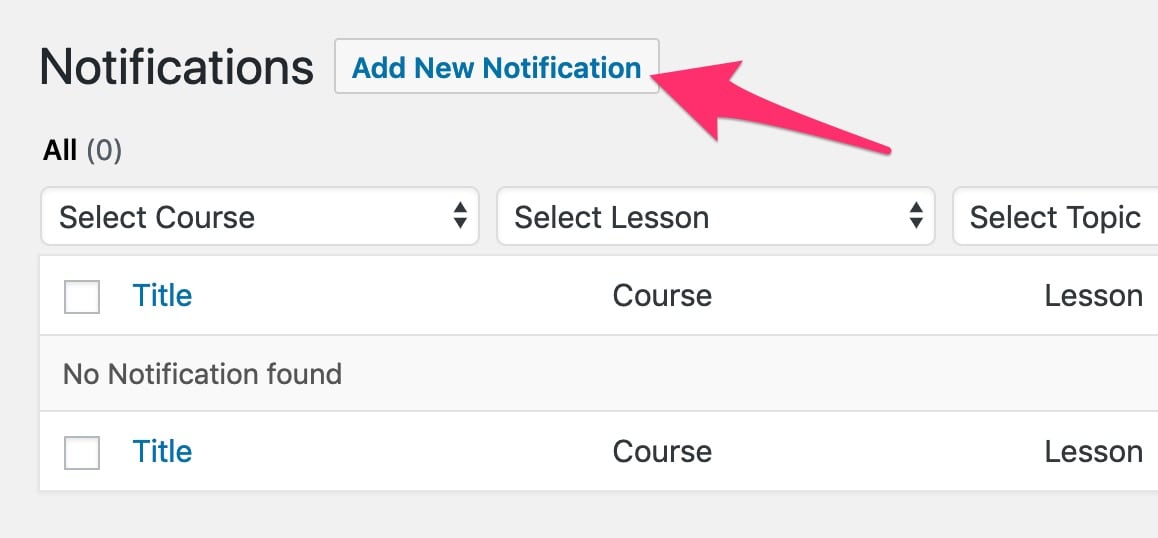 LearnDash add new notification button
