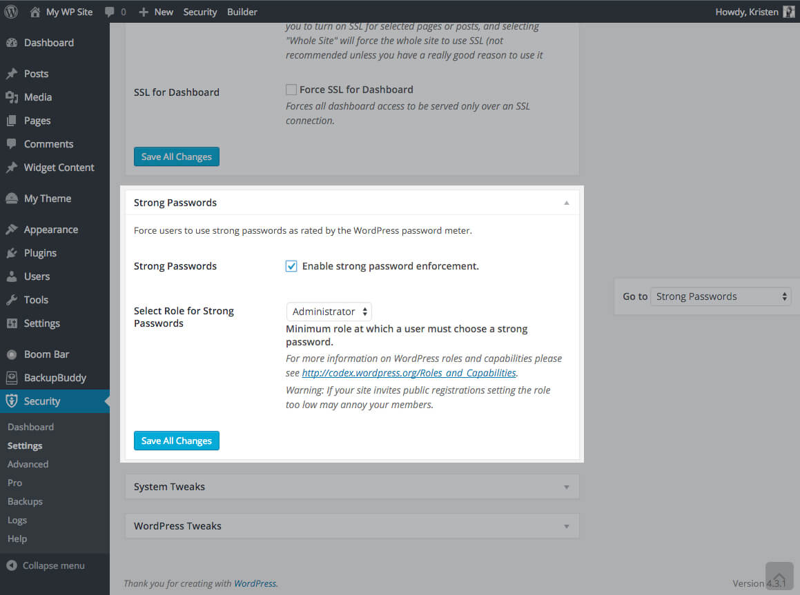 WordPress password security