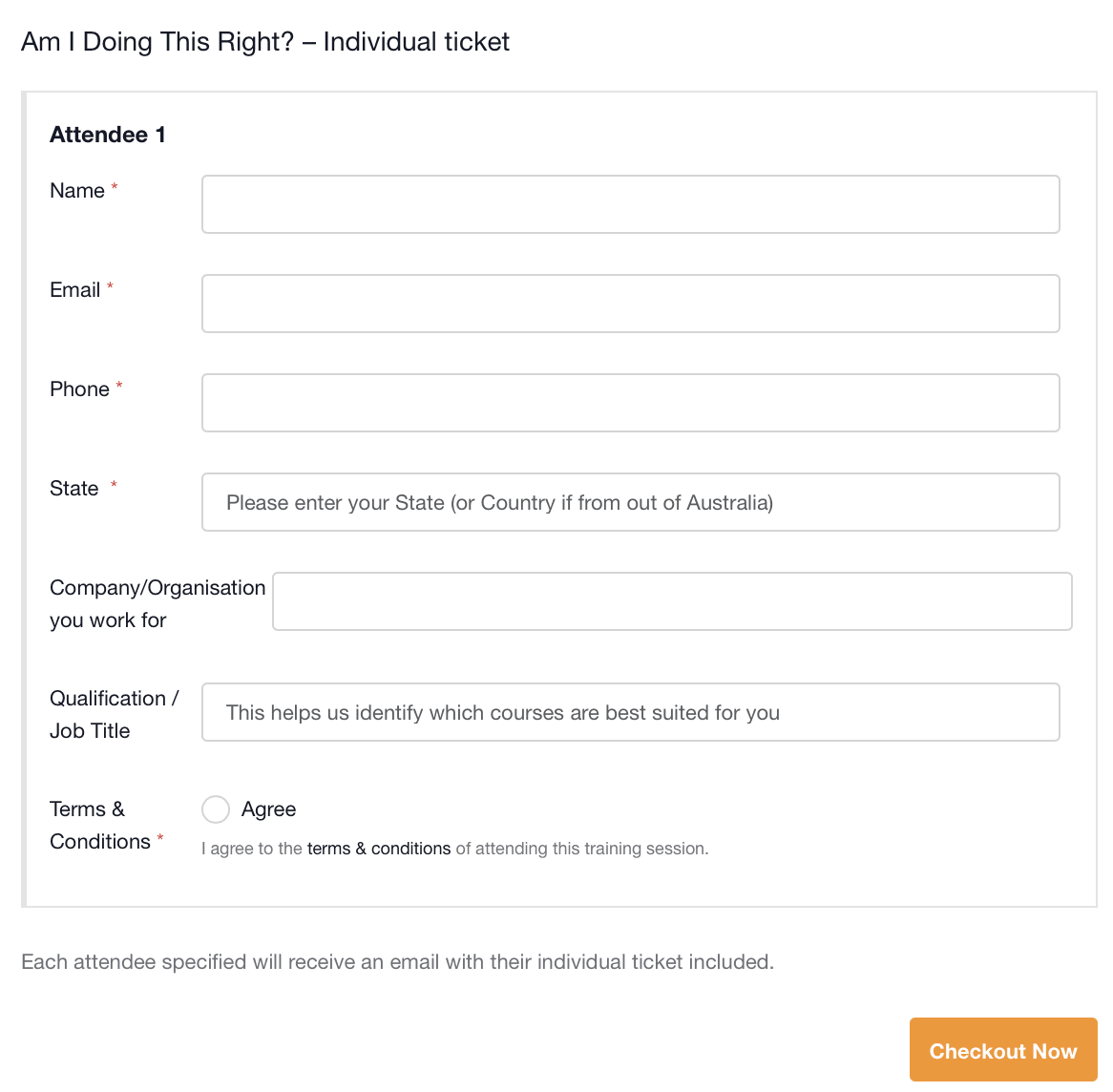 Individual attendee information collection for online classes.