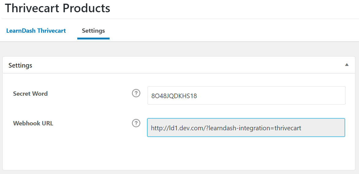 Webhook URL for ThriveCart