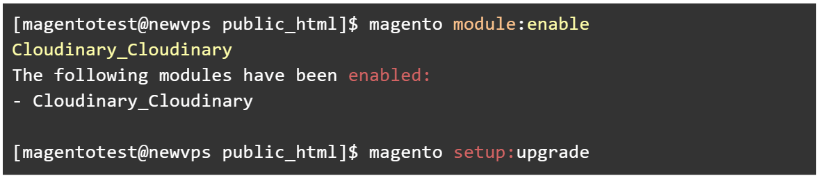 Enable the extension and register it by using the magento setup:upgrade command as shown.