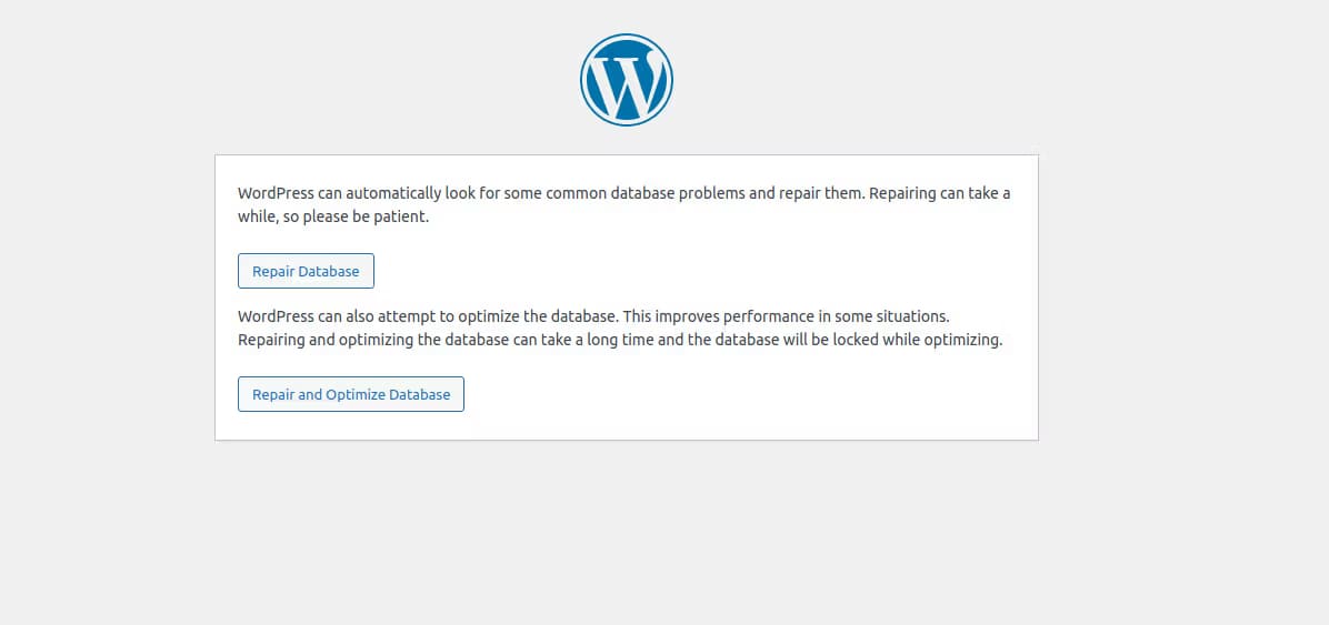 wordpress repair database screenshot