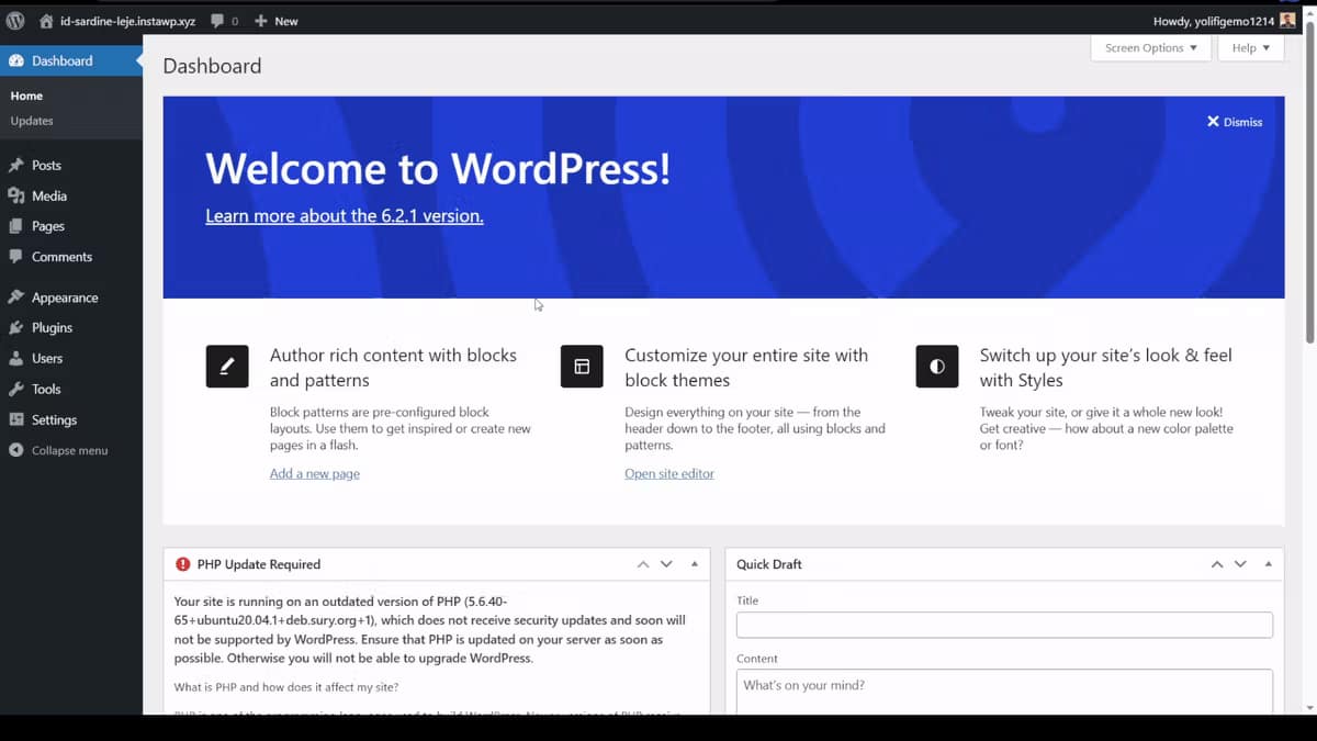 wordpress dashboard screenshot
