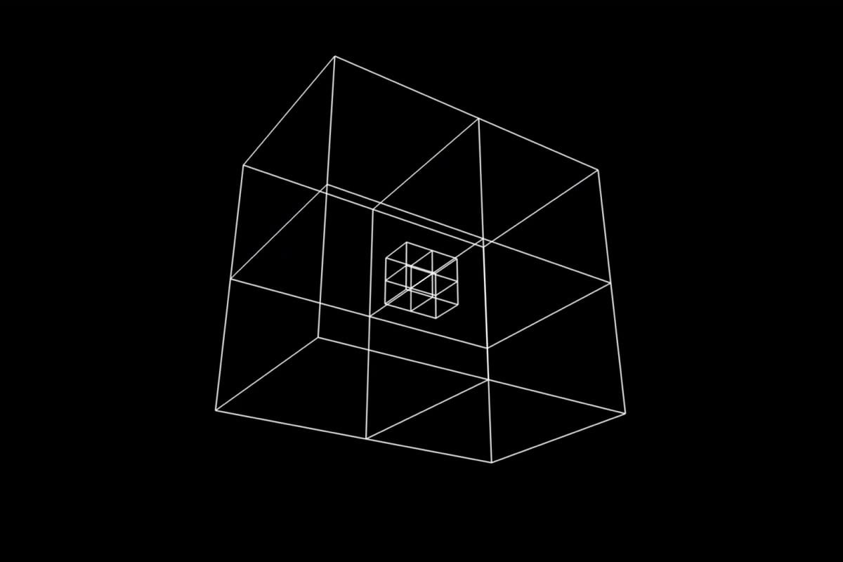 Illustration of a cube within another cube set against a black background