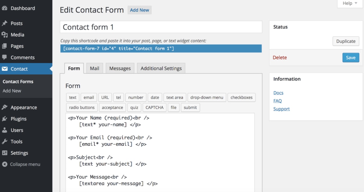 Contact Form 7 for your school WordPress website