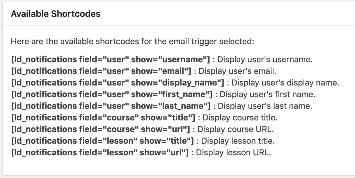 LearnDash Notifications - example shortcodes