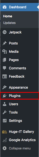 plugins link highlighted in menu