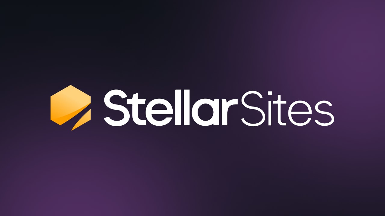 Logo of Stellar Sites with the text in white alongside a yellow geometric icon on a gradient purple background.