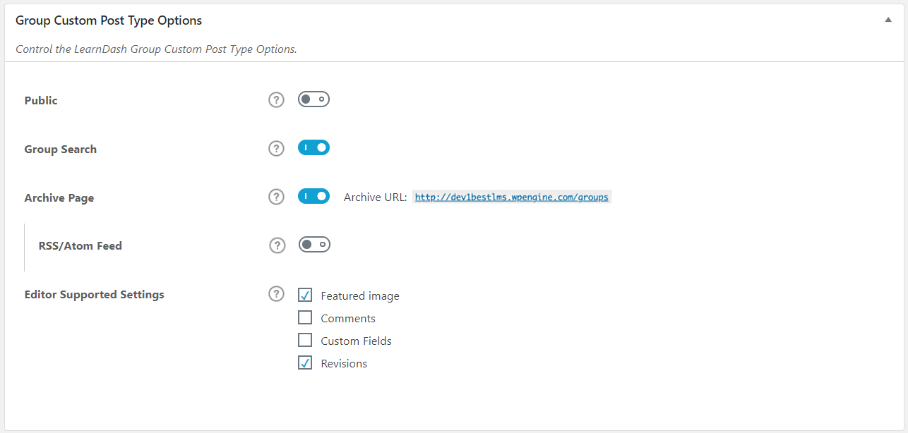 Group custom post type options