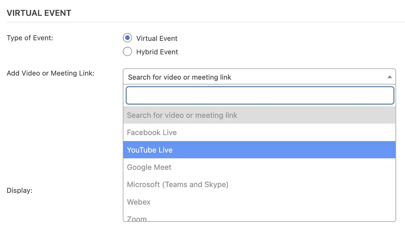 Setting up your YouTube Live session as a virtual event using Events Calendar Pro