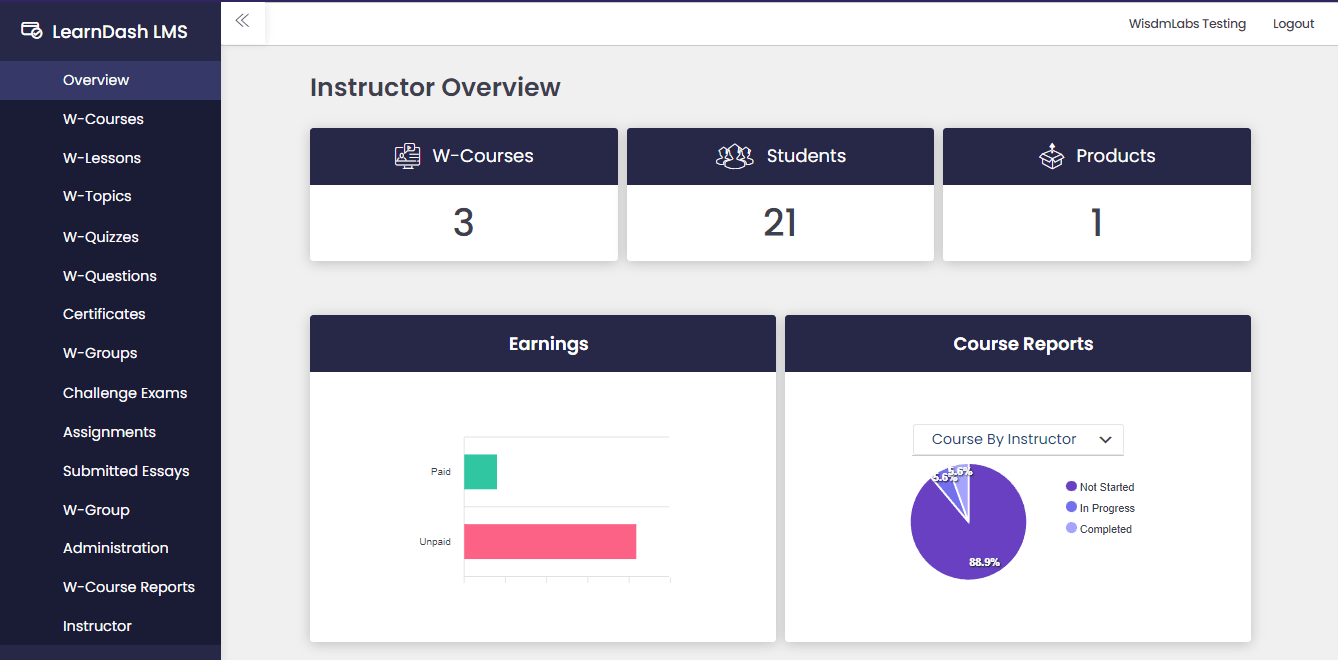 Instructor dashboard with preset 1 set