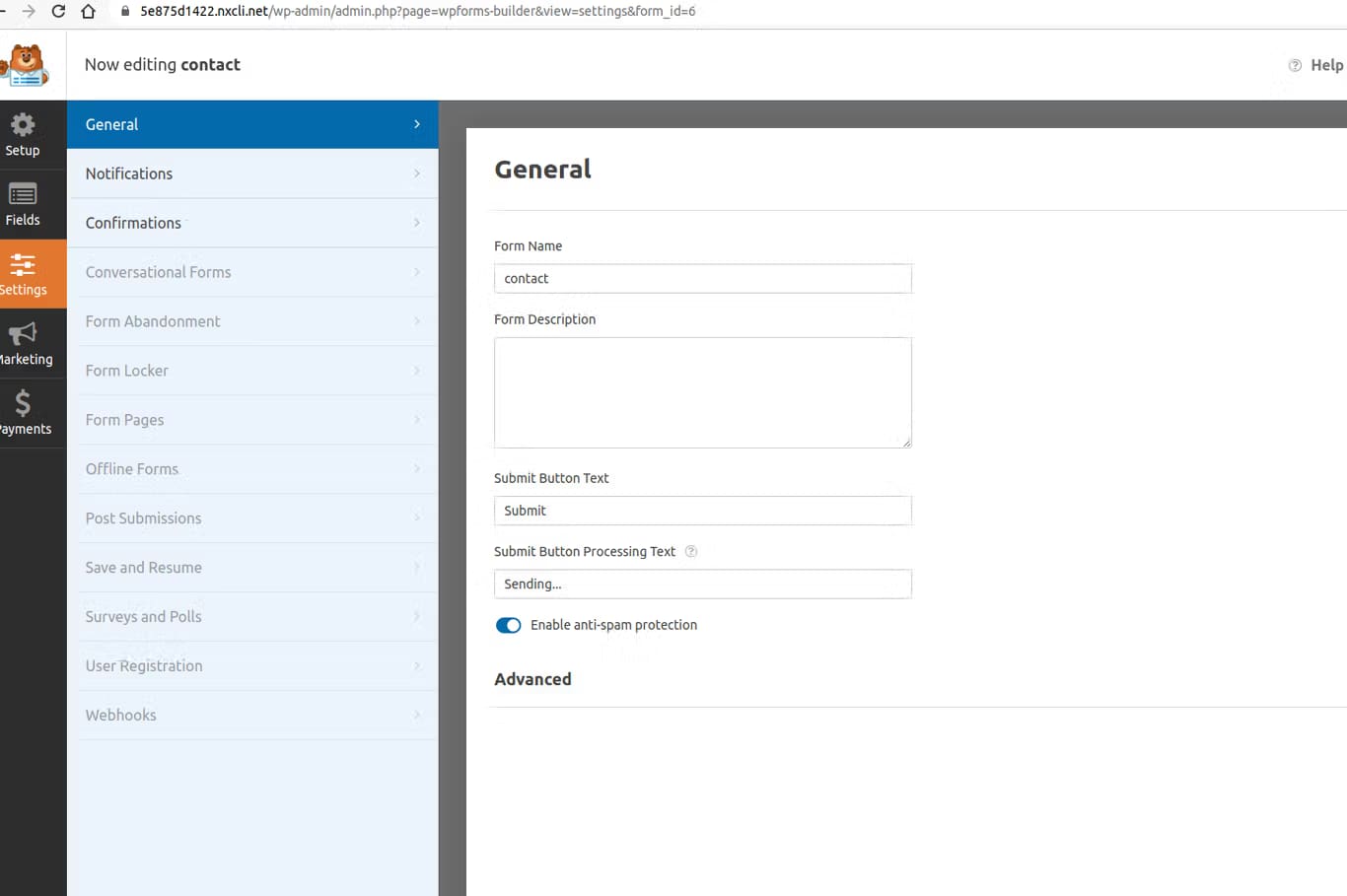 edit new wp contact form settings