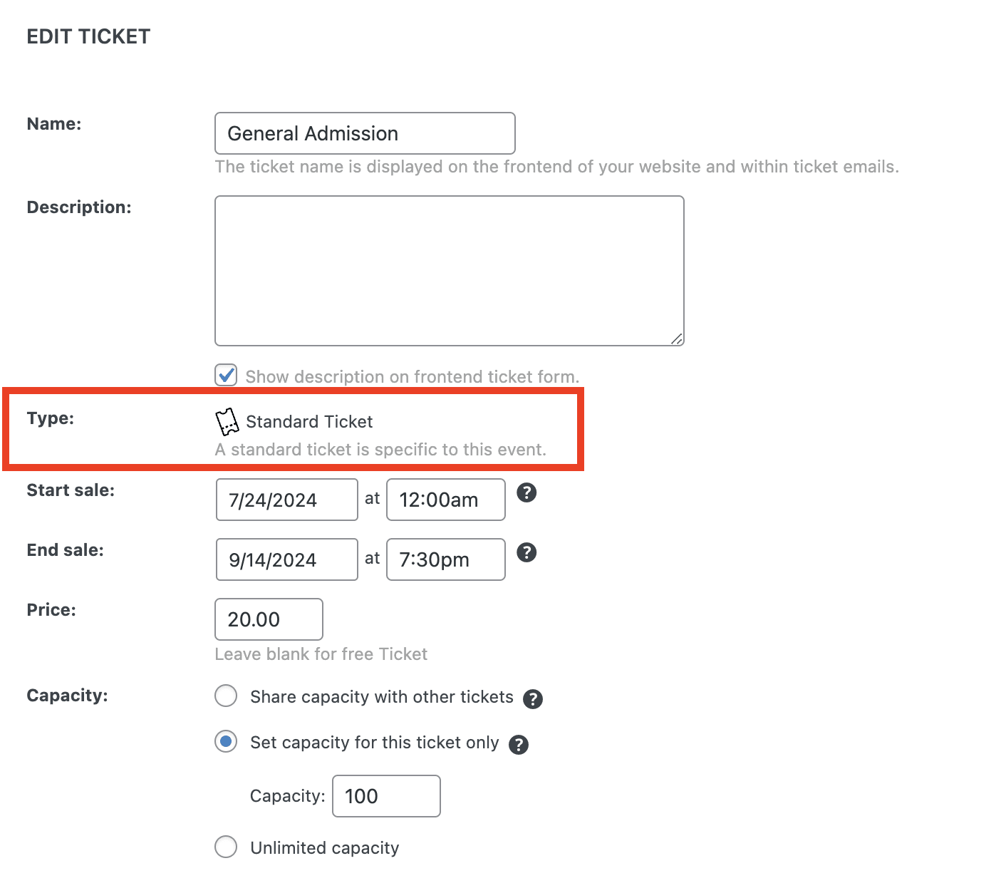Standard ticket creation dashboard and alternative ticket types