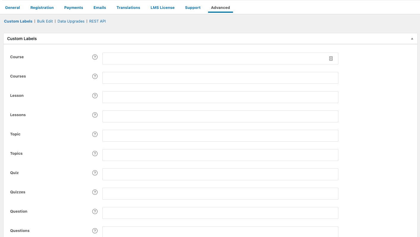 Advanced- tab in settings