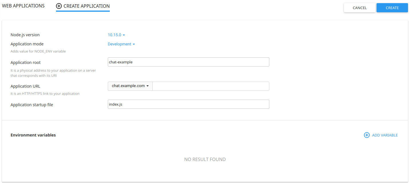 create node.js application