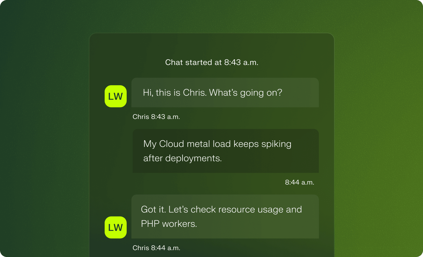 A chat between Liquid Web support and dedicated hosting package customer, working together to solve a resource consumption issue.