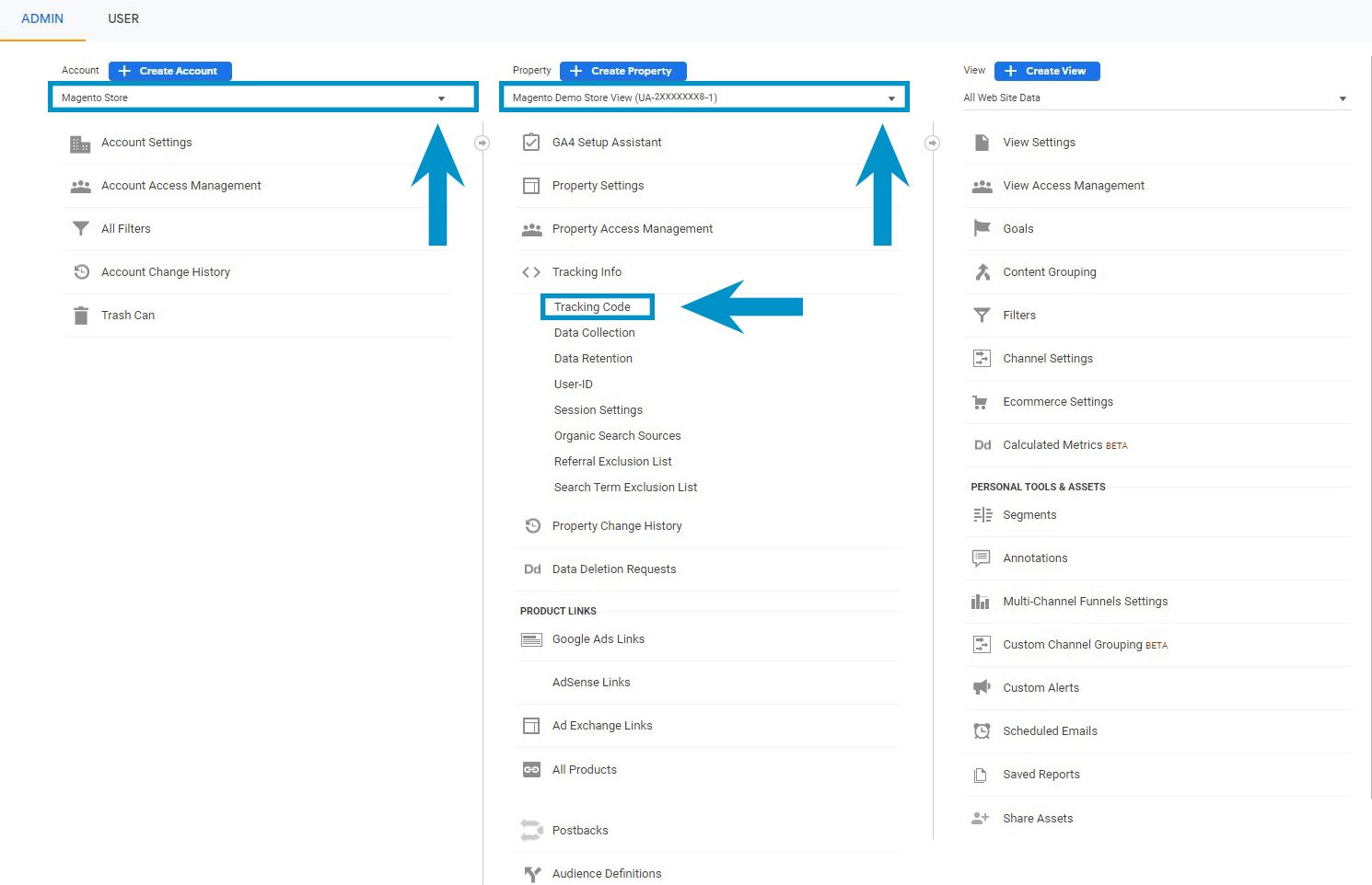 Find Universal Analytics tracking code.