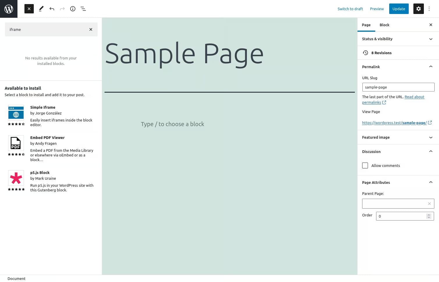 iframe in wp block editor
