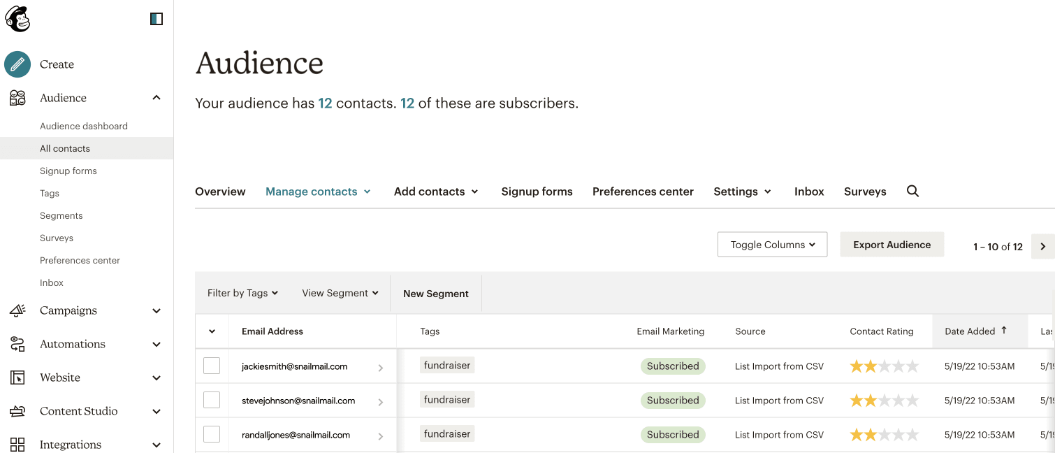 This mailchimp audience is meant to communicate with funraisers participating in the P2P campaign.
