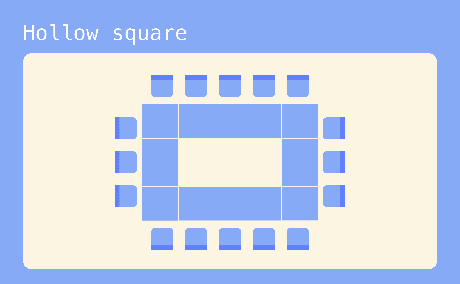 Hollow square-shaped seating arrangement