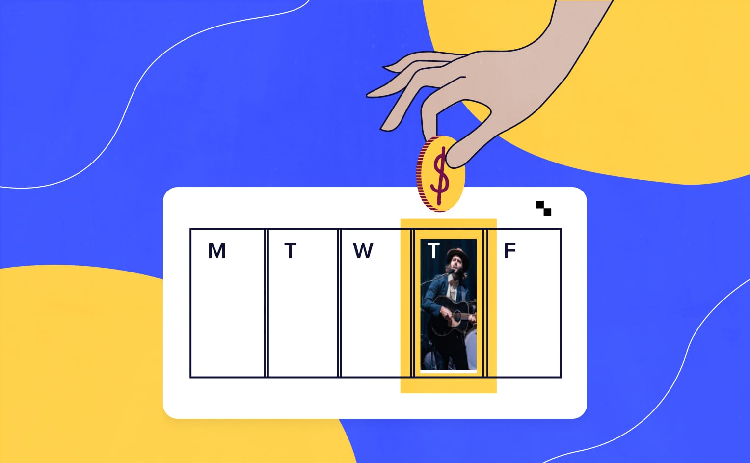 hand dropping coin into an event calendar slot