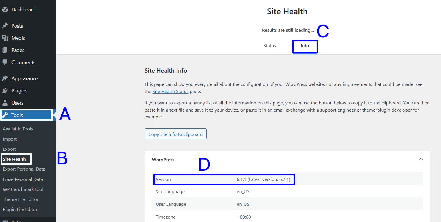 wordpress site health screenshot