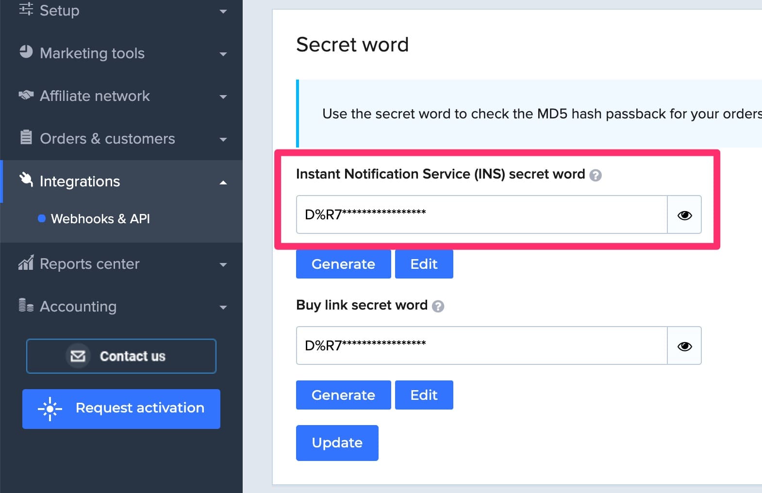 2Checkout INS secret word