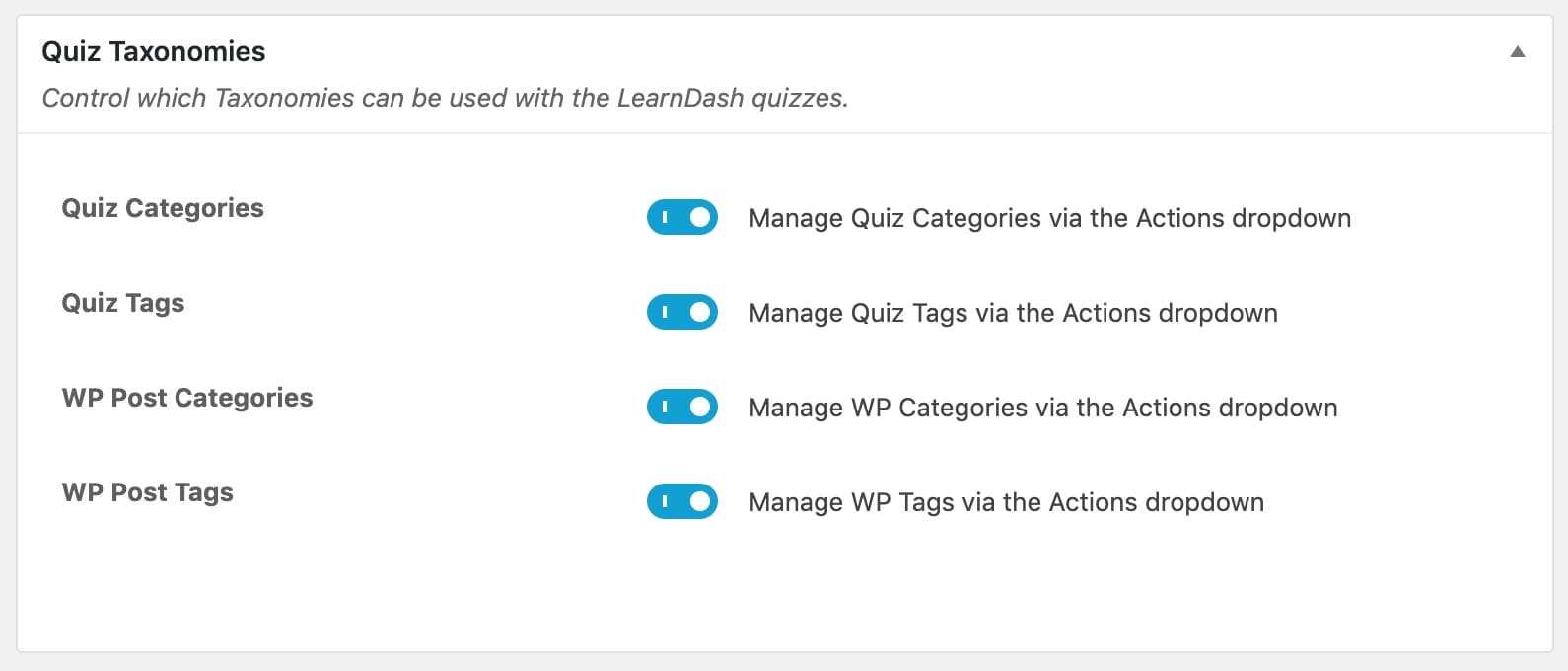 LearnDash quiz taxonomy global settings