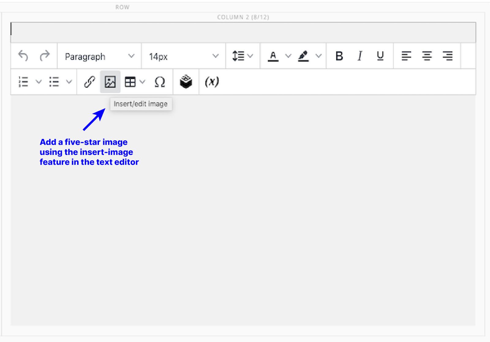 Adding a five-star image to a text editor for review content in Magento 2 Page Builder