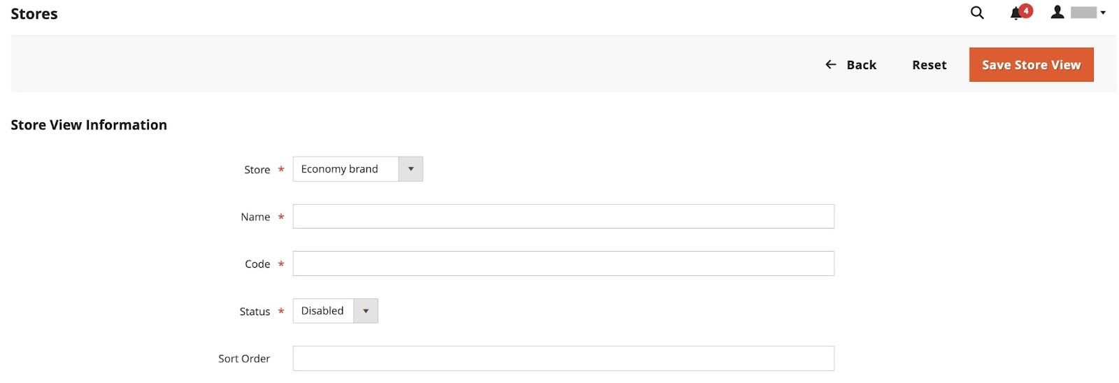 Set up a Magento 2 multi-language store view by filling out the store view information form.