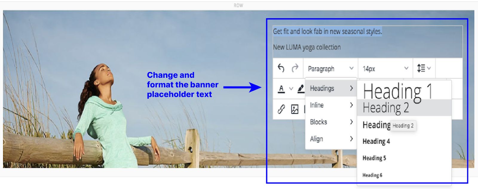 Edit the banner text in the WYSIWYG editor