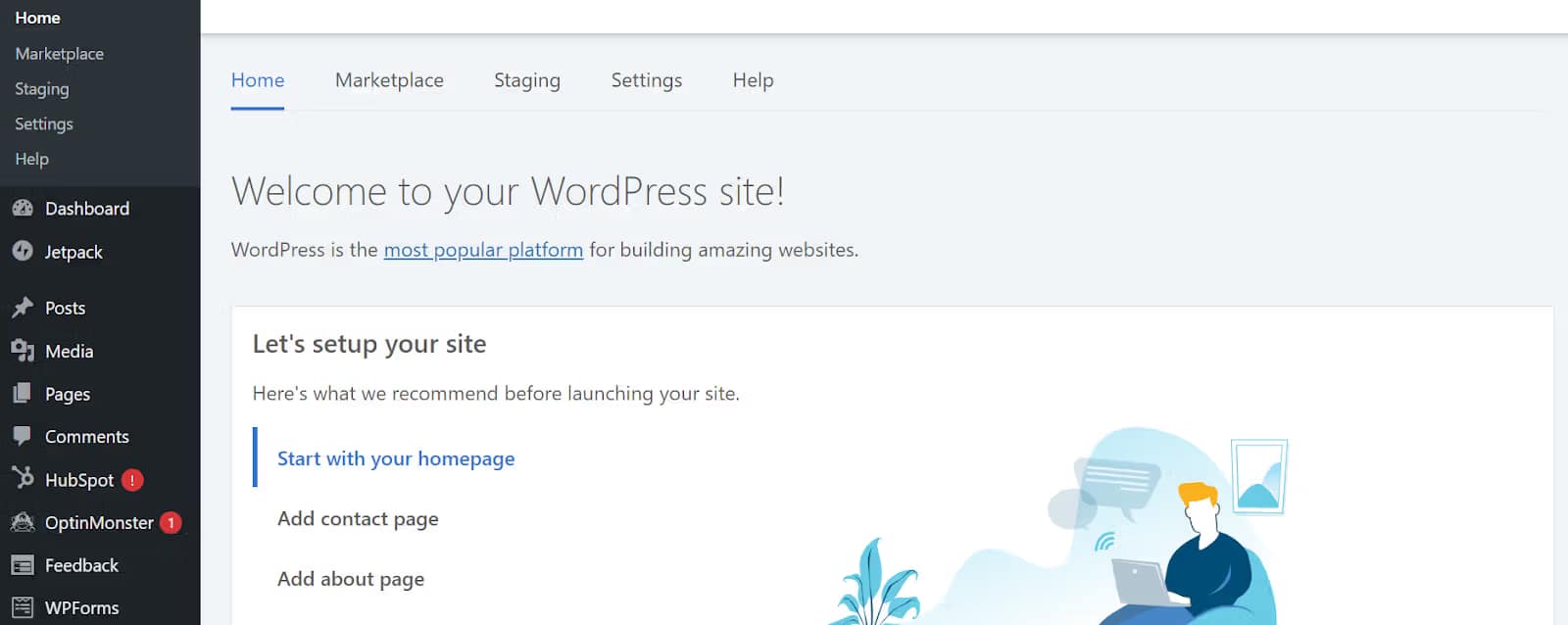 wordpress dashboard welcome