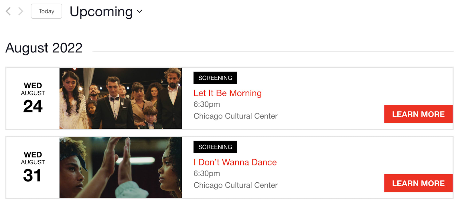 List View calendar using The Events Calendar