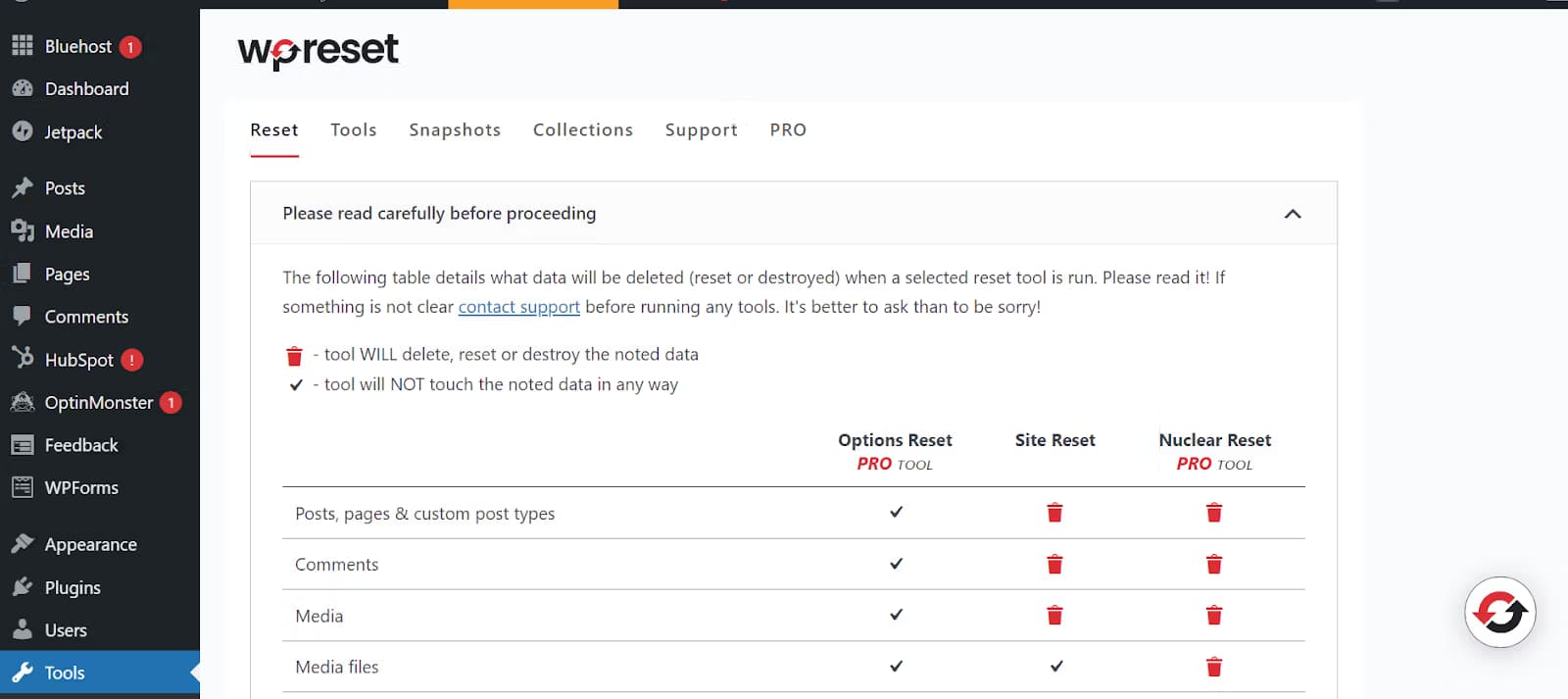 wordpress reset plugin