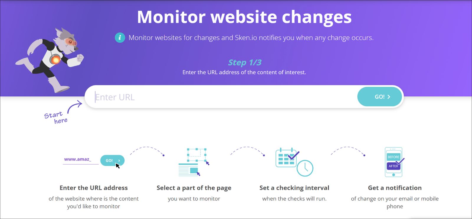 Sken.io Homepage with Process Steps