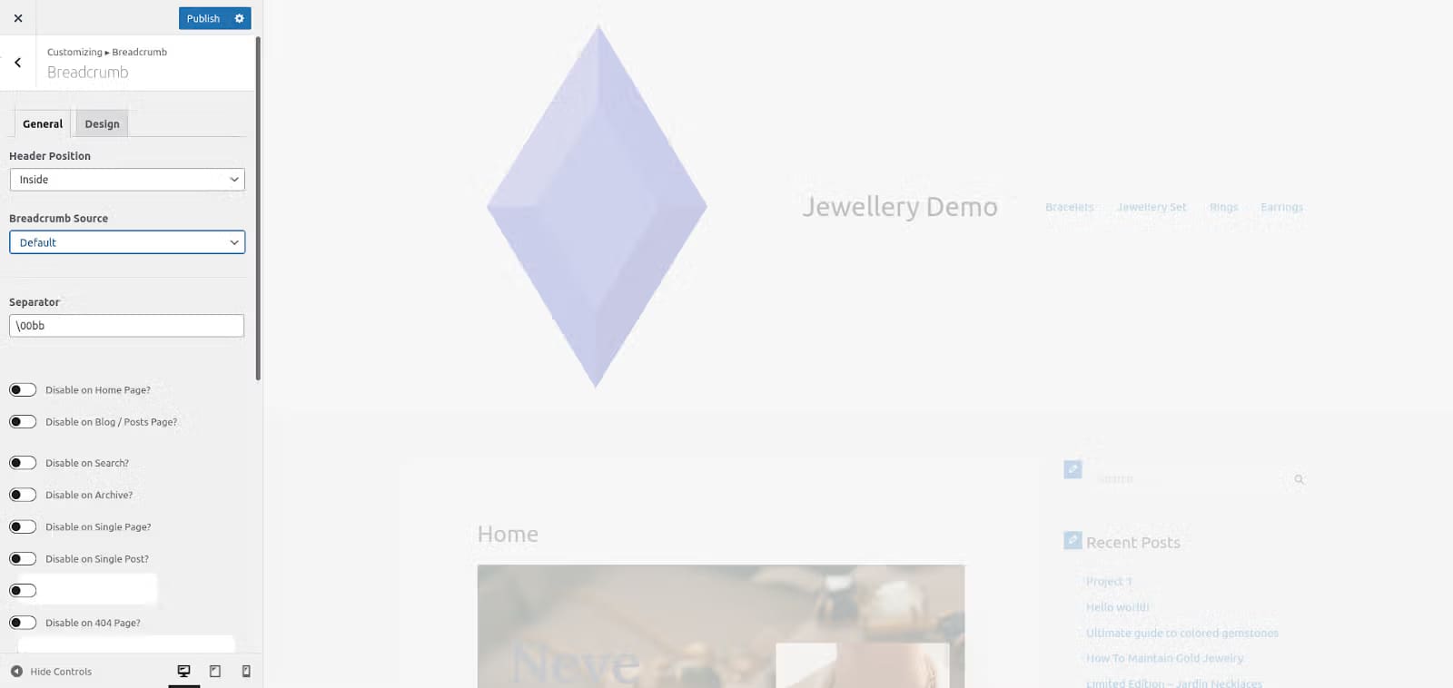 move wordpress breadcrumbs with astra pro