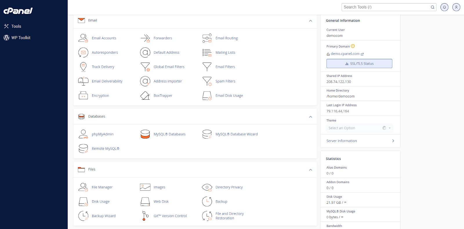 cPanel is a popular dashboard.