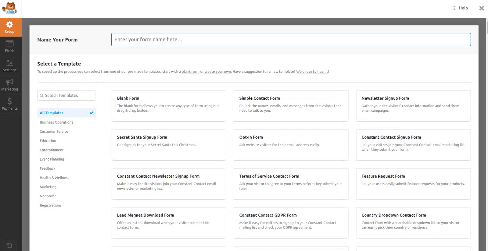 name new contact form