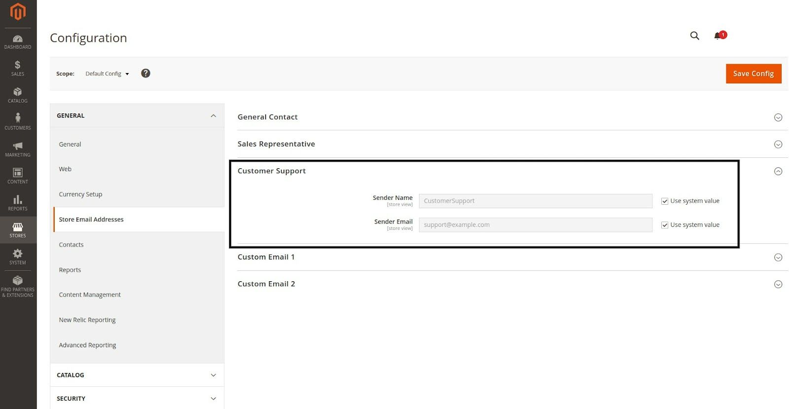 Magento store management using a specific customer support email address.