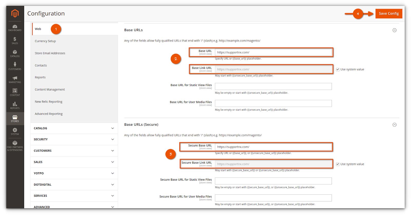 Once the URLs are adjusted, click Save config.