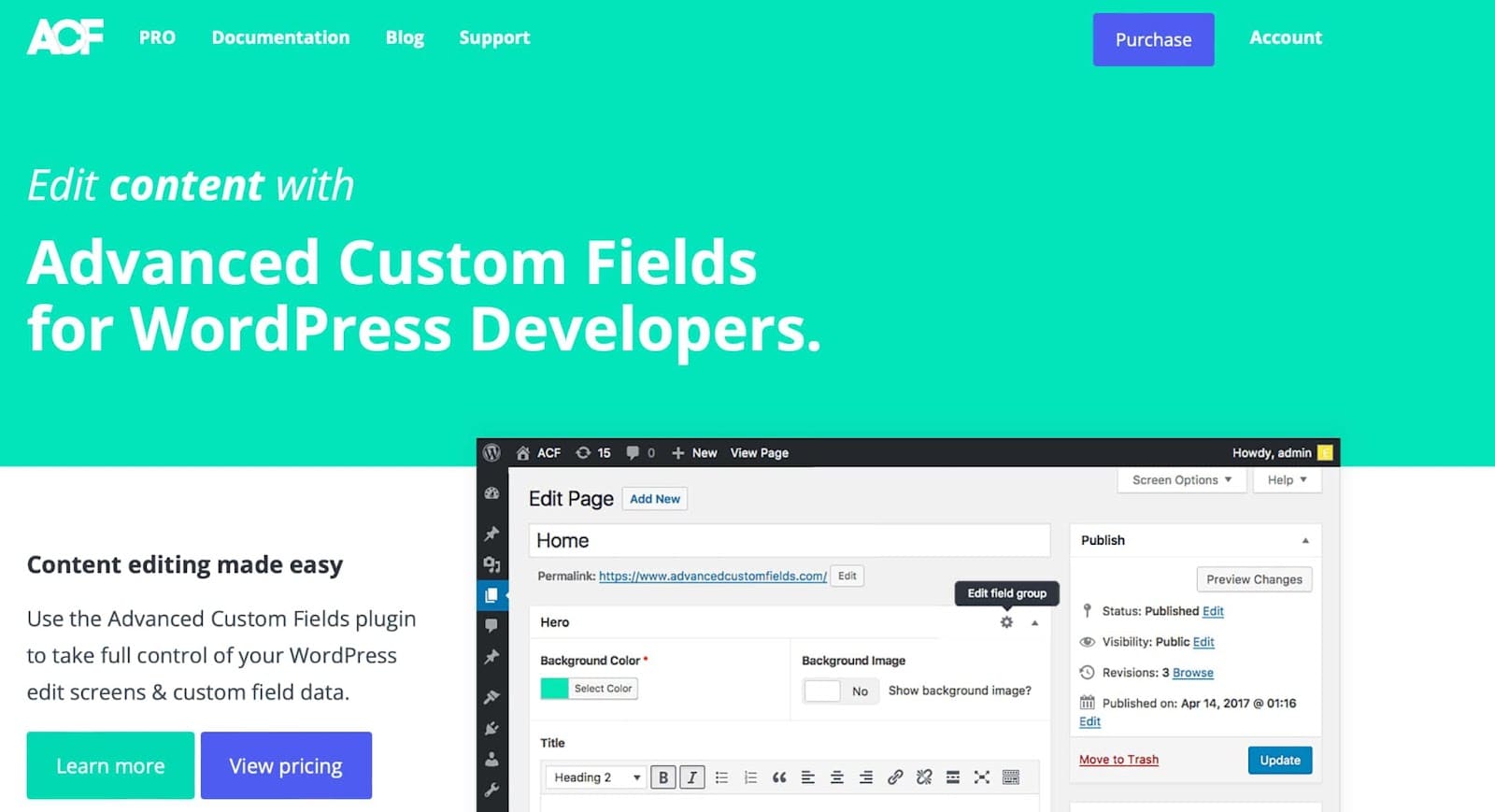 Advanced Custom Fields plugin (ACF) web development plugin.