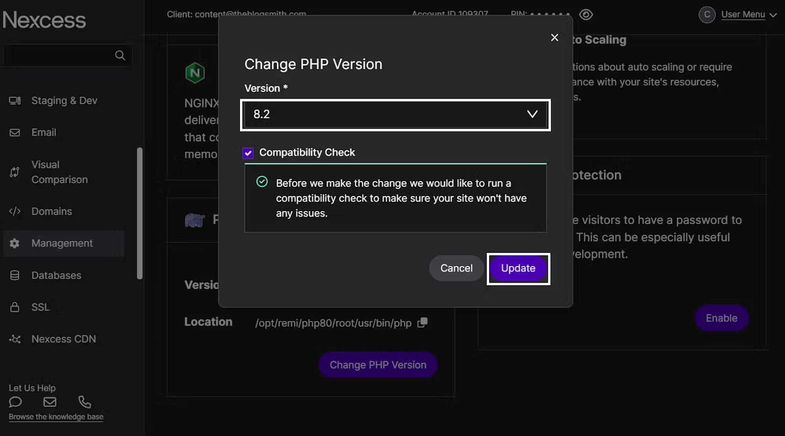 change php version to fix slow wordpress admin