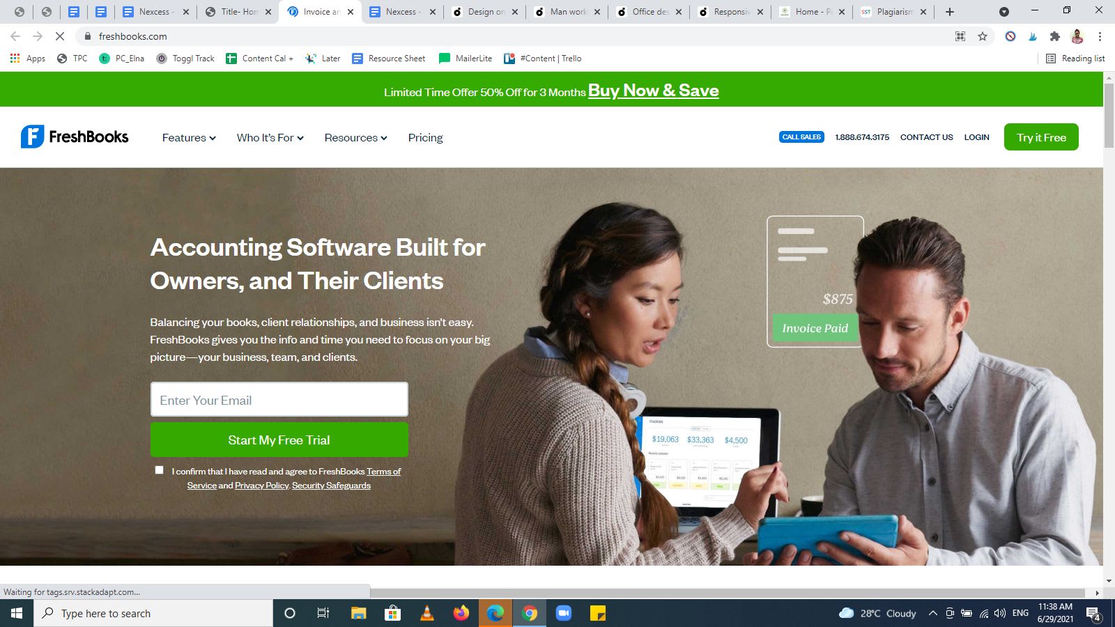 FreshBooks homepage example