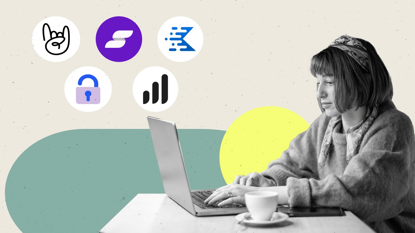 Person using a laptop with plugin icons in the background