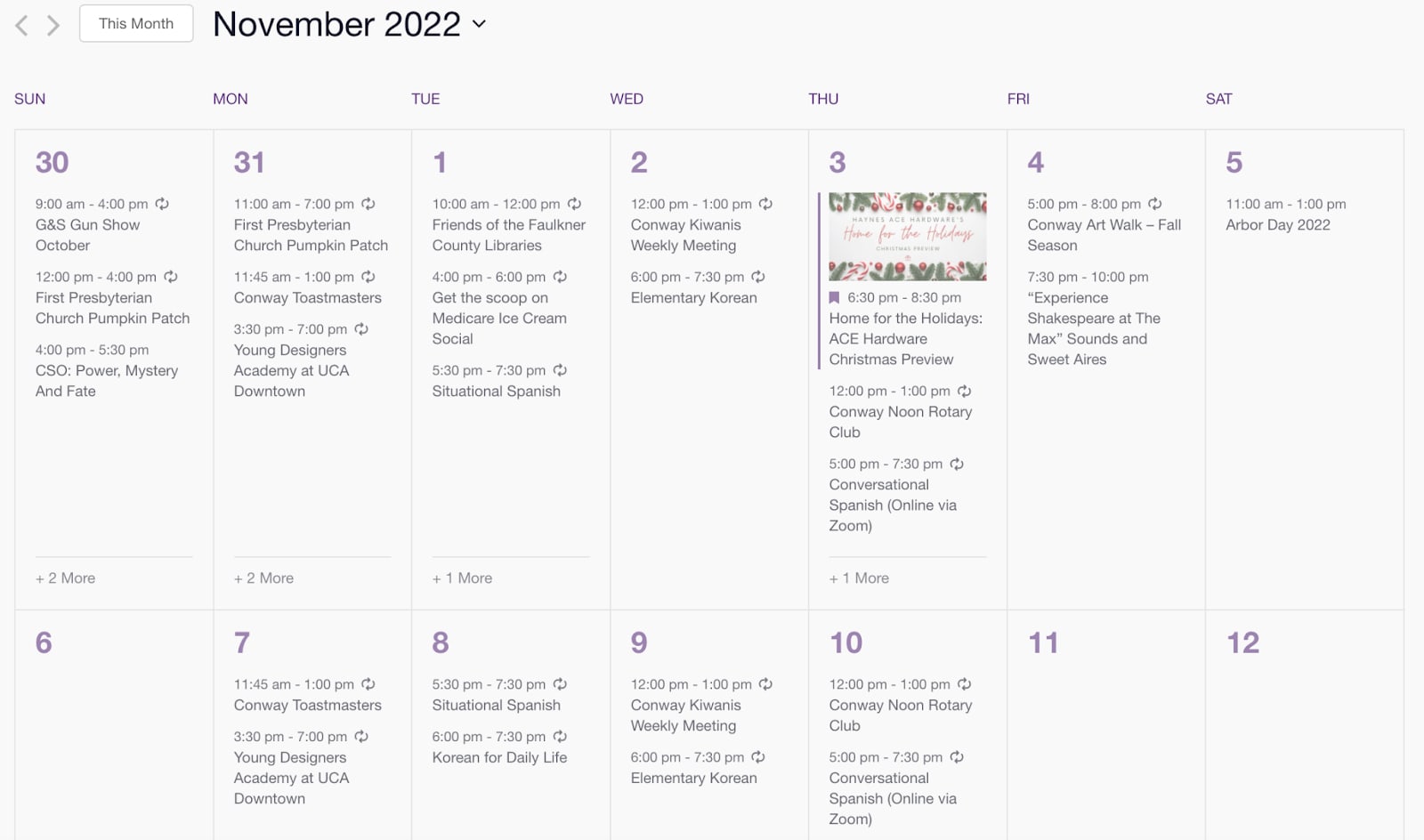 Main calendar page