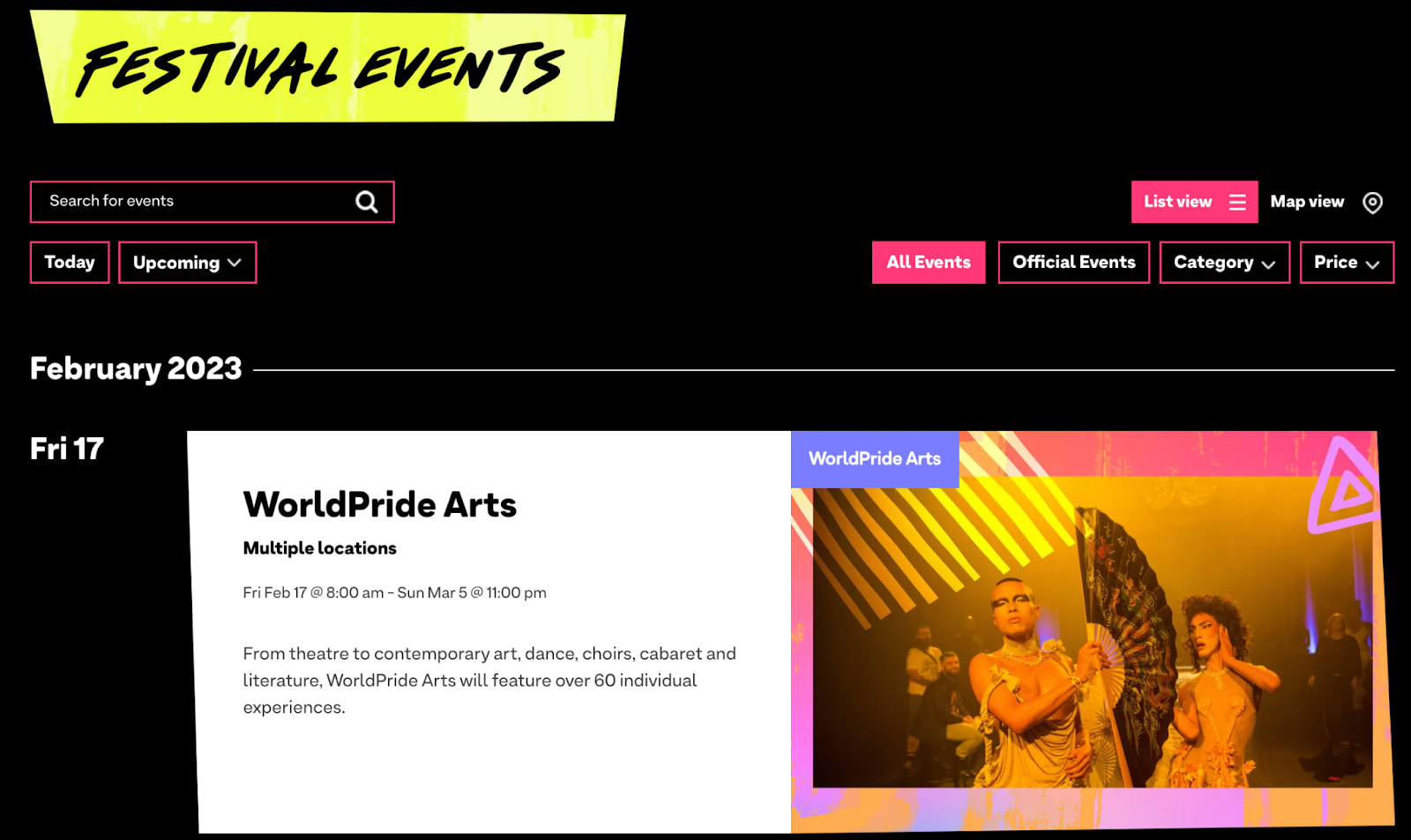 Calendar page created with The Events Calendar