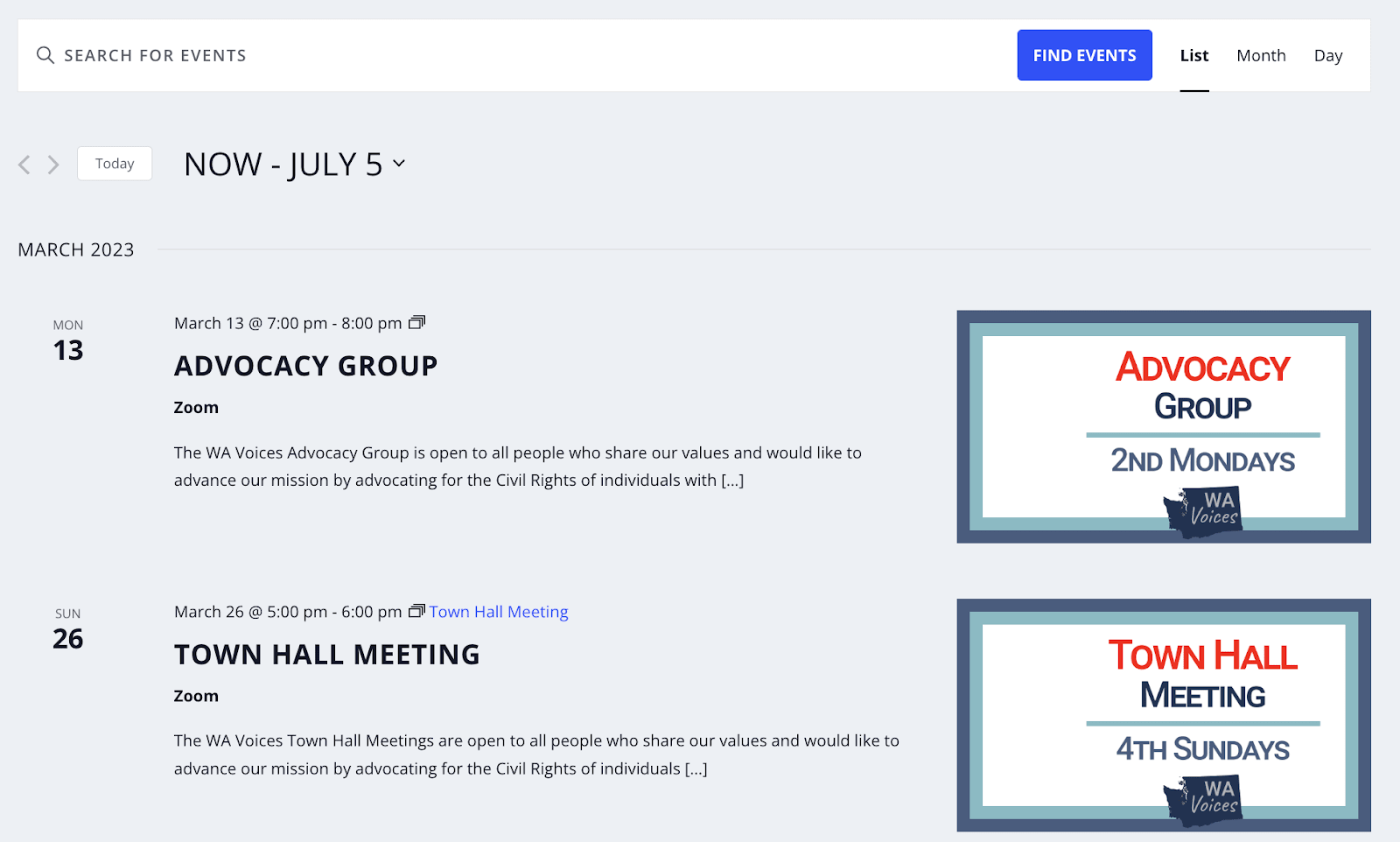 Main calendar page