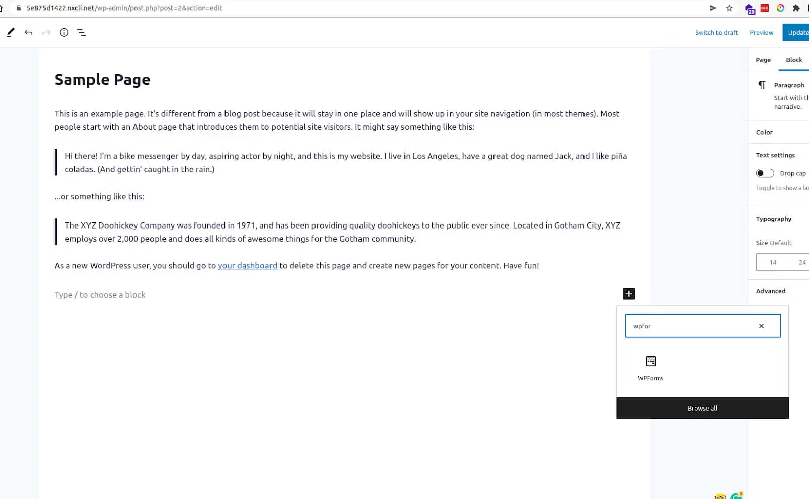 embed new wp contact form with block editor